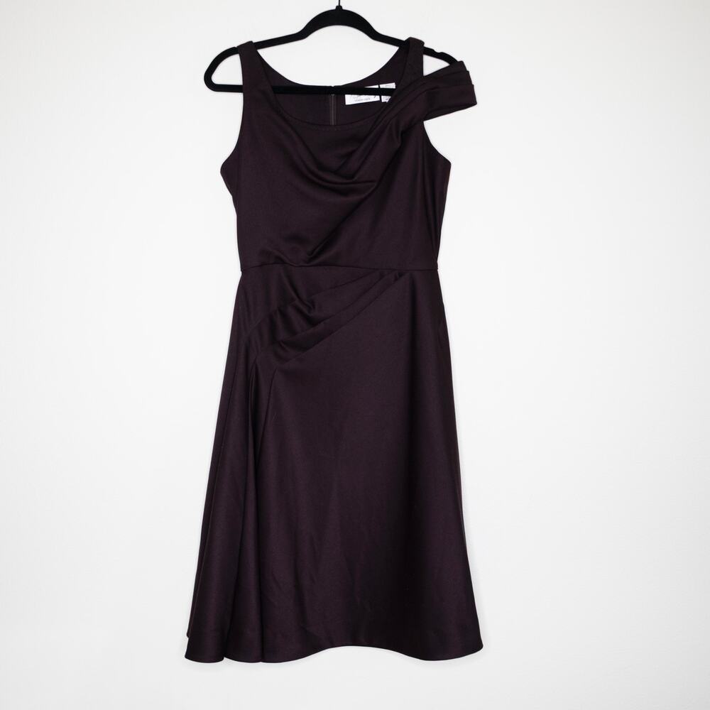 Byron Lars Beauty Mark Twist Shoulder Dress Eggplant Cut Out Fit and Flare SZ 8